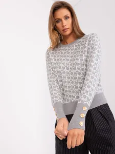Luxusný vzorovaný sivý sveter s gombíkmi na rukávoch - UNI