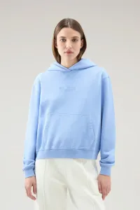 Mikina Woolrich Cotton Fleece Logo Hoodie Modrá Xs