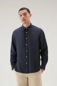 Košeľa Woolrich Linen Shirt Modrá Xxl