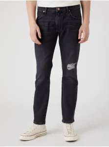 Black Men's Straight Fit Jeans with Tattered Wrangler Effect - Men's #5576866
