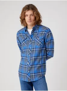 Šedo-modrá pánska kockovaná košeľa Wrangler