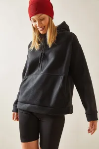 XHAN Black Kangaroo Pocket & Hooded Fleece Sweatshirt