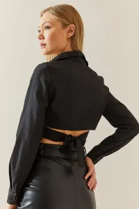 XHAN Black Slim Fit Crop Shirt with Back Detail