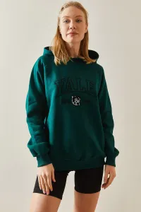 XHAN Emerald Green Text Detail Raised Hooded Sweatshirt 4KXK8-47602-44