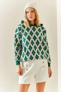 XHAN Green Patterned & Hooded Sweater