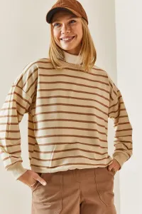 XHAN Mink Crew Neck Striped Sweatshirt #8563195