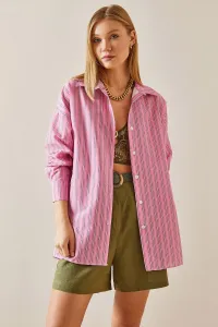 XHAN Pink Oversize Striped Shirt