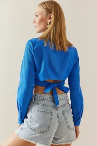 XHAN Saks Slim Fit Crop Shirt with Back Detail