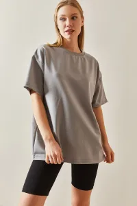 XHAN Silver Oversize Basic T-Shirt 3YXK1-47087-23 #8843502