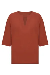 XHAN Tile V-Neck Poor Sleeves, Oversized Linen Shirt 2x4 size2-45964-16