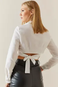 XHAN White Slim Fit Crop Shirt with Back Detail
