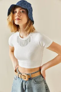 XHAN White Stone Camisole Crop Blouse #8274271