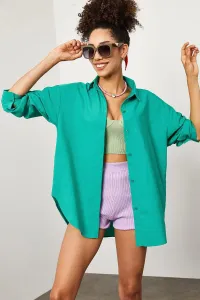 XHAN Women's Benetton Green Oversize Long Shirt