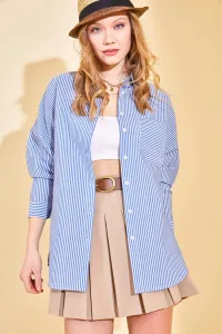 XHAN Women's Blue Oversized See-through Striped Shirt