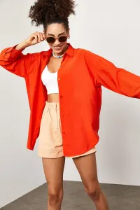 XHAN Women's Orange Oversize Long Shirt