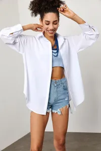XHAN Women's White Oversize Long Shirt