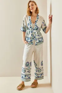 XHAN Beige Ethnic Patterned Kimono Suit