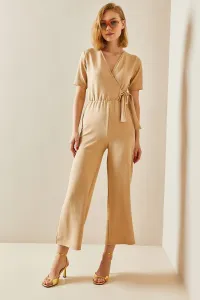 XHAN Beige Double-breasted Collar Women's Jumpsuit 3YXK6 47317-25