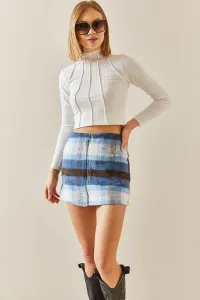 XHAN Blue Zipper Detailed Skirt