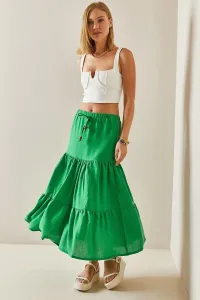 XHAN Green Ruffle Maxi Skirt