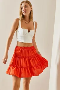 XHAN Orange Flounce Mini Skirt #8474813