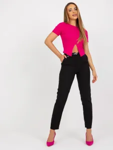 Čierne elegantné látkové nohavice pre ženy so zipsom a opaskom - 44