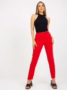 Červené elegantné látkové nohavice pre ženy so zipsom a opaskom - 34