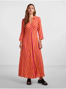 Ružovo-oranžové dámske pruhované košeľové maxišaty Y.A.S Savanna #6897509