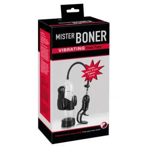 Mister Boner Vibrating - vibračná pumpa na penis (priehľadná-čierna)