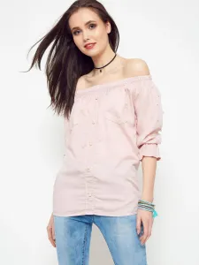 Blouse with pearls revealing shoulders light pink #7711034