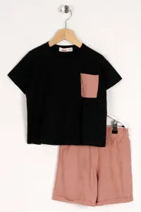 zepkids Girl's Black Powder Color Front Pocket Detailed Shorts Set