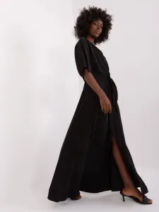 Čierne dlhé ležérne elegantné šaty s mašľou cez pás - L/XL