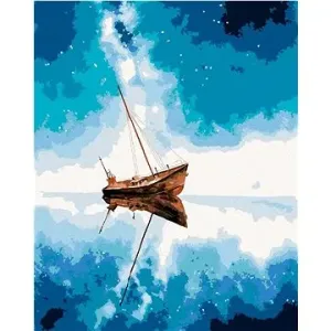Loď a modrá vesmírna obloha, 80 × 100 cm, plátno napnuté na rám