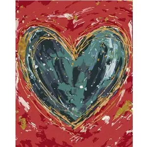Zelené srdce na červenom pozadí II (Haley Bush), 40×50 cm, bez rámu a bez vypnutia plátna