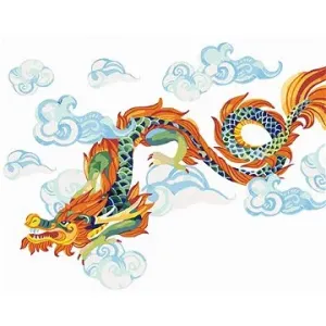 Čínsky drak v oblakoch, 40×50 cm, bez rámu a bez vypnutia plátna