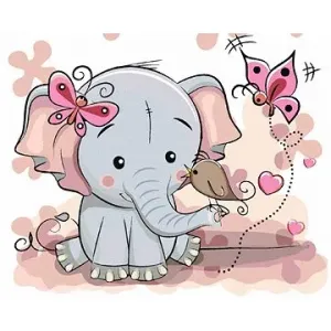 Maľovanie podľa čísiel – Malý slon s motýľmi