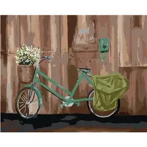 Bicykel s košíkom kvetov, 80 × 100 cm, plátno napnuté na rám