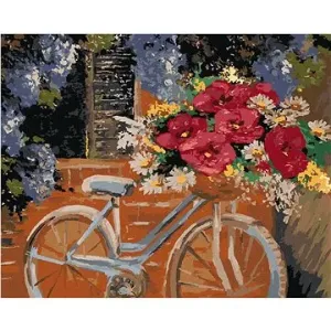 Bicykel s kyticou kvetov, 80 × 100 cm, plátno napnuté na rám