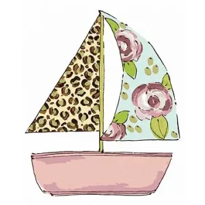 Loď s leoparďou a kvetinovou plachtou (Haley Bush), 80 × 100 cm, bez rámu a bez napnutia plátna