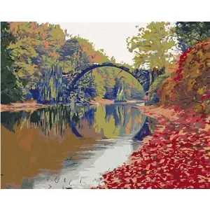 Farebná jesenná scéna mosta, 80 × 100 cm, vypnuté plátno na rám