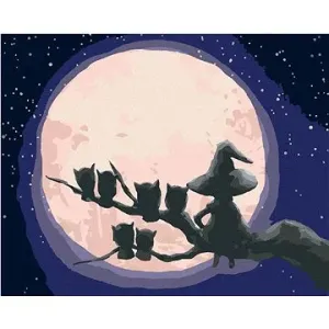 Čarodejnica a sovy sediace proti mesiacu, 80 × 100 cm, bez rámu a bez napnutia plátna