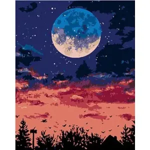 Mesiac nad nočným mestom, 40×50 cm, vypnuté plátno na rám