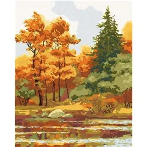 Jesenný les na jazere, 80 × 100 cm, bez rámu a bez napnutia plátna