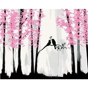 Vtáčia romantika v lese, 40×50 cm, bez rámu a bez vypnutia plátna
