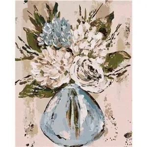 Zátišie modré a biele kvetiny vo váze (Haley Bush), 80 × 100 cm, bez rámu a bez napnutia plátna