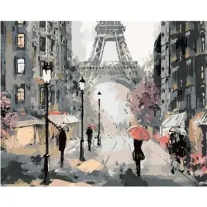 Maľovanie podľa čísel – Paríž a ľudia s ružovými dáždnikmi