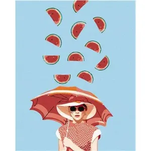 Maľovanie podľa čísel – Žena s dáždnikom a padajúce melóny
