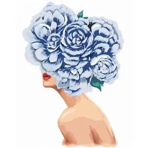 Maľovanie podľa čísel – Žena s modrými kvetmi na hlave