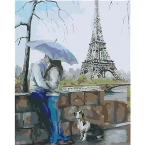 Maľovanie podľa čísel – Milenci so psíkom pri Eiffelovke