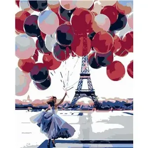 Maľovanie podľa čísel – Žena s mnohými balónikmi pri Eiffelovke
